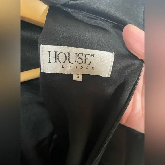 House of CB London Dress Small Giorgiana Ruched Long Sleeve Satin Black Party - Picture 8 of 8